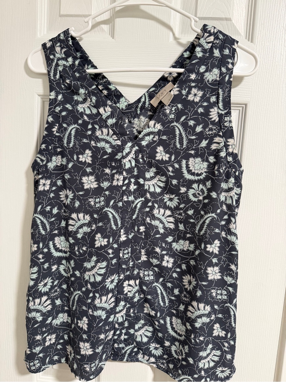 LOFT Navy Floral V-Neck Sleeveless Top